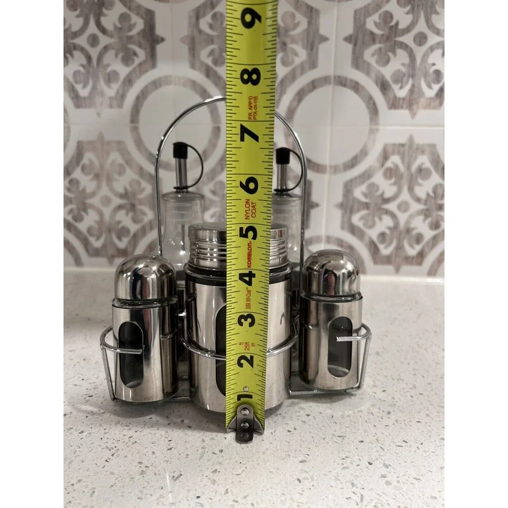 VTG Oil Vinegar‎ Salt Pepper Cruet Set Caddy w/Handle